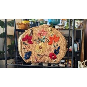 Raffia embroidered straw bag - boho floral hippie mcm cottagecore fairy